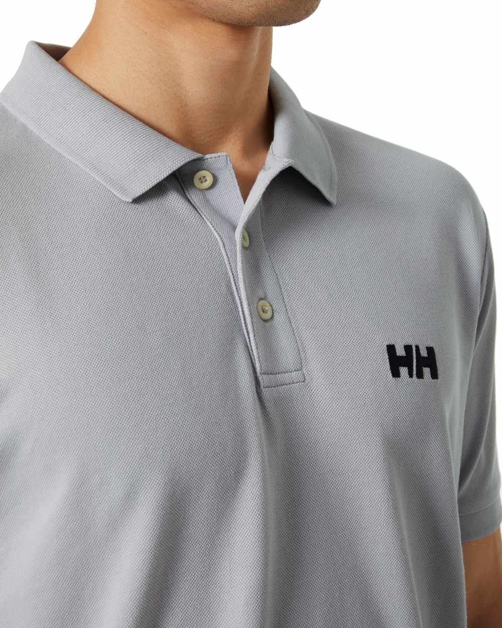 Grey Fog coloured Helly Hansen Mens Malcesine Polo T-Shirt on white background 