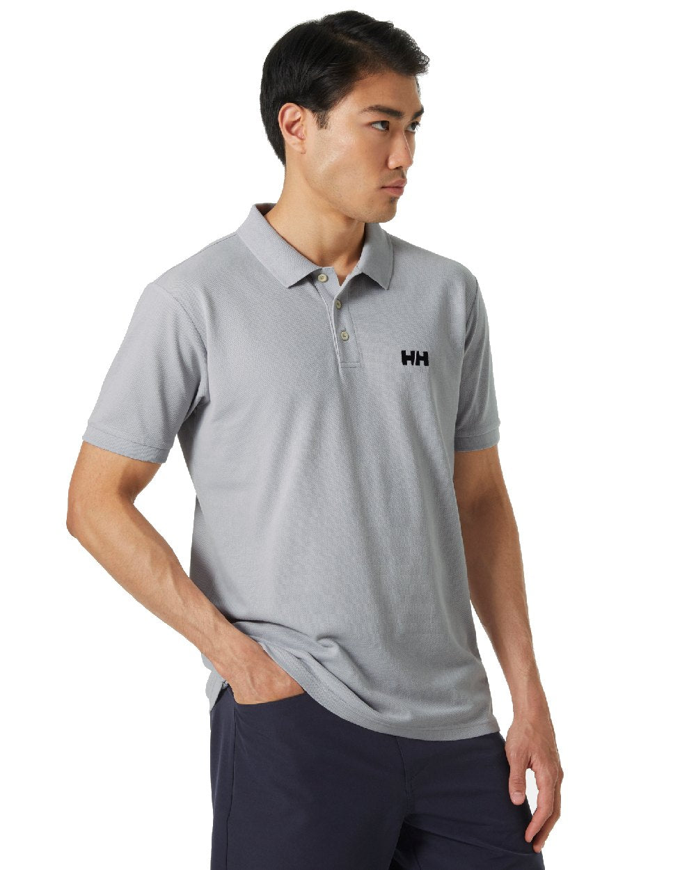 Grey Fog coloured Helly Hansen Mens Malcesine Polo T-Shirt on white background 