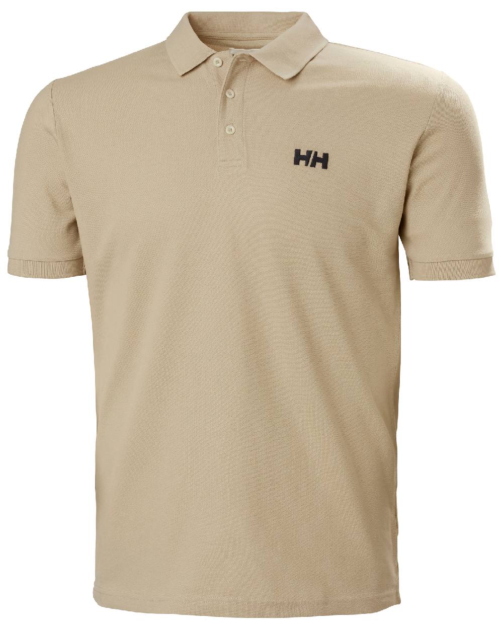 HH Khaki coloured Helly Hansen Mens Malcesine Polo T-Shirt on white background 