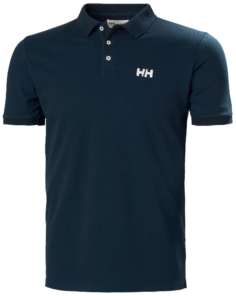 Navy coloured Helly Hansen Mens Malcesine Polo T-Shirt on white background 