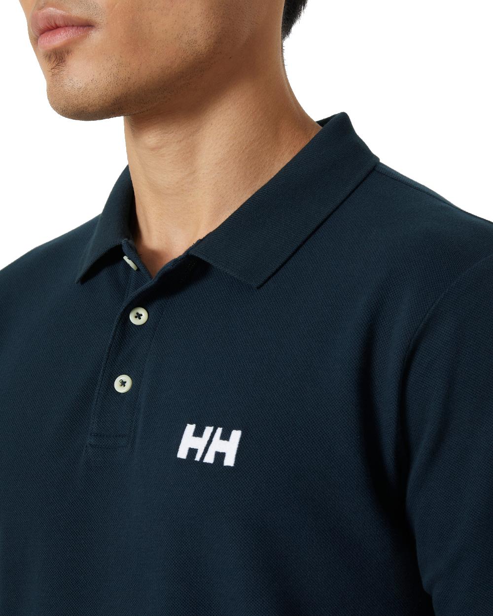 Navy coloured Helly Hansen Mens Malcesine Polo T-Shirt on white background 