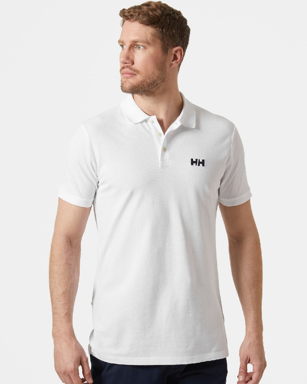 White coloured Helly Hansen Mens Malcesine Polo T-Shirt on grey background 