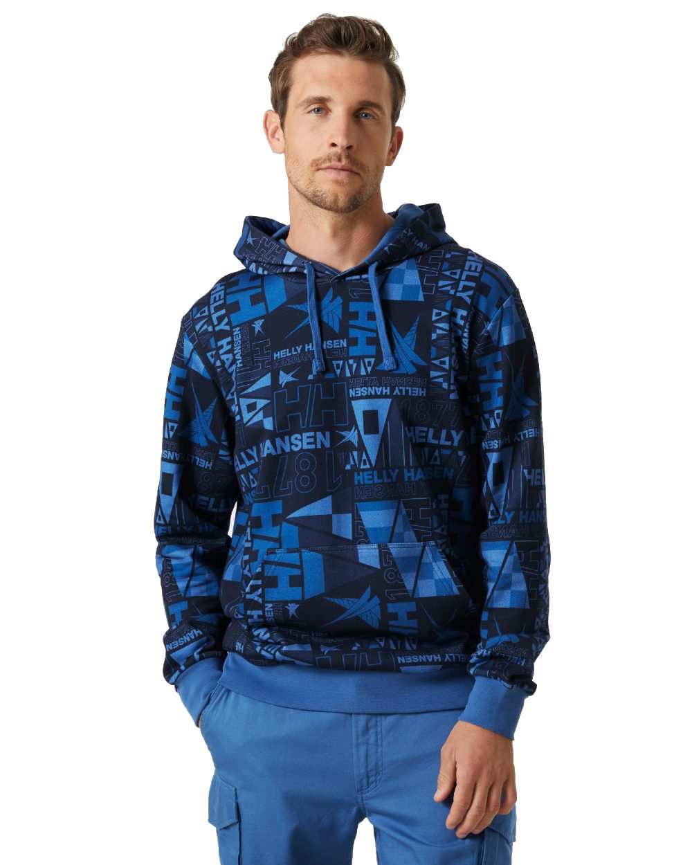 Ocean Burgee Aop Helly Hansen Mens Newport Organic Cotton Hoodie on white background 