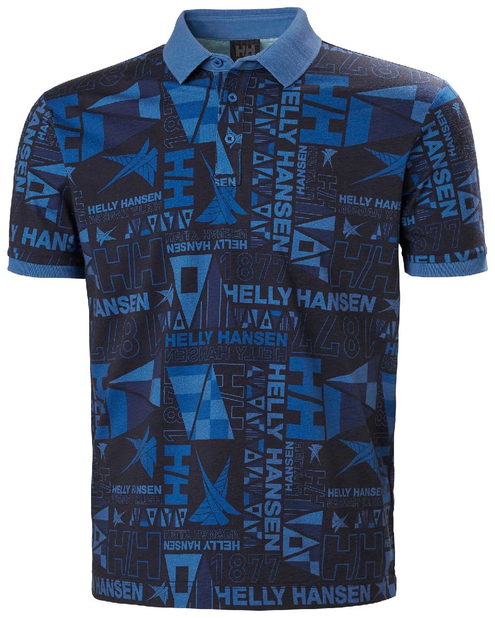 Ocean Burgee Aop coloured Helly Hansen Mens Newport Polo Shirts on white background 