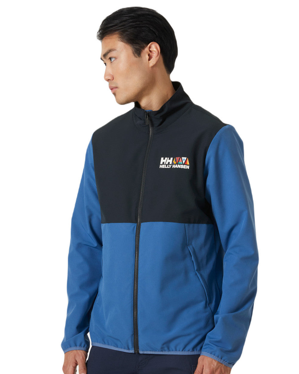 Azurite Coloured Helly Hansen Mens Newport Softshell Jacket On A White Background 