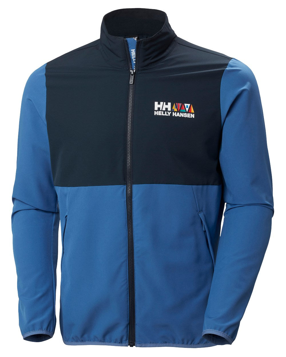 Azurite Coloured Helly Hansen Mens Newport Softshell Jacket On A White Background 