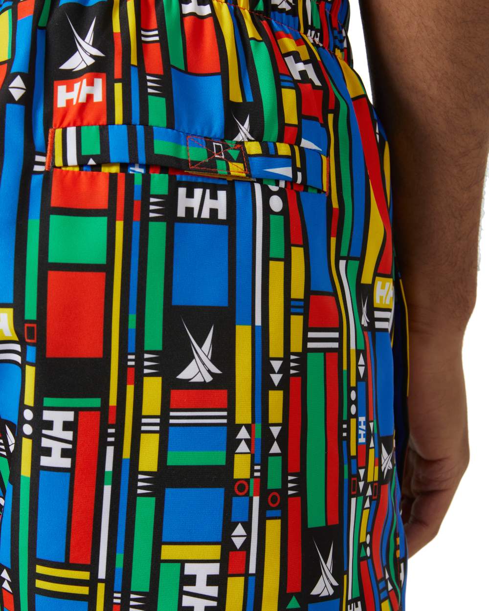 Black Navigation Aop Coloured Helly Hansen Mens Newport Swim Trunks On A White Background 