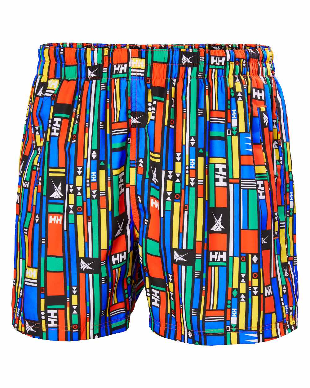 Black Navigation Aop Coloured Helly Hansen Mens Newport Swim Trunks On A White Background 