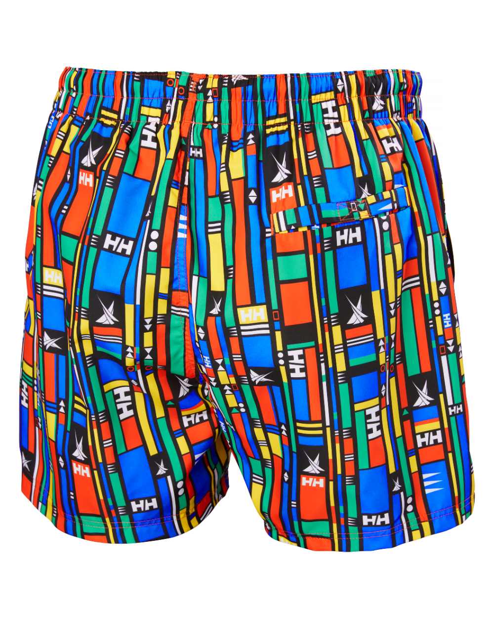 Black Navigation Aop Coloured Helly Hansen Mens Newport Swim Trunks On A White Background 