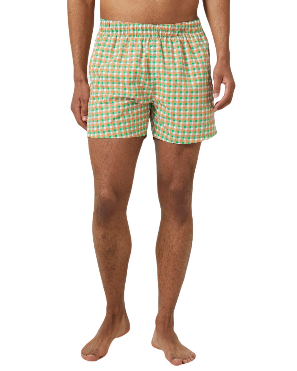 Bright Green/Orange Coloured Helly Hansen Mens Newport Swim Trunks On A White Background 