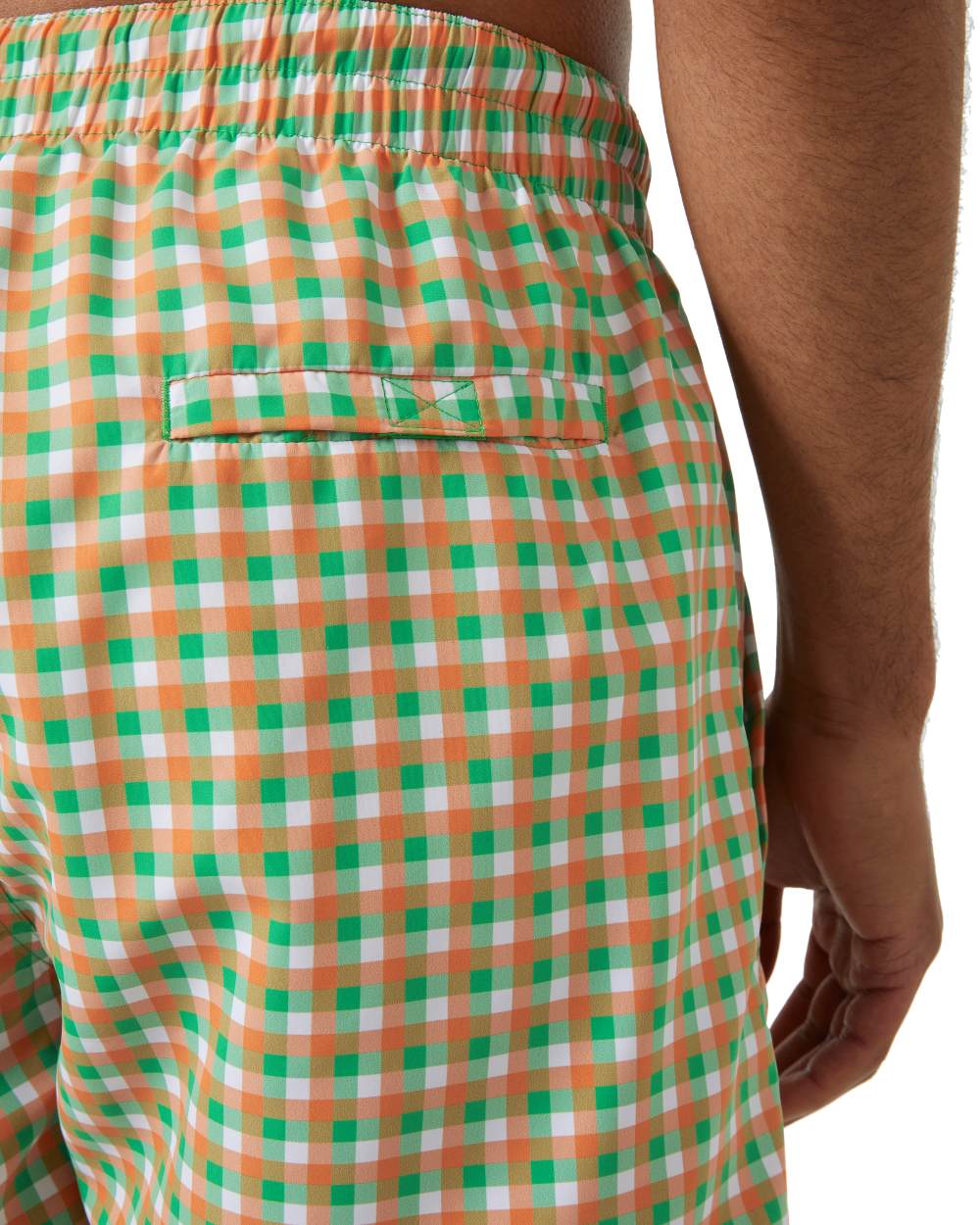 Bright Green/Orange Coloured Helly Hansen Mens Newport Swim Trunks On A White Background 