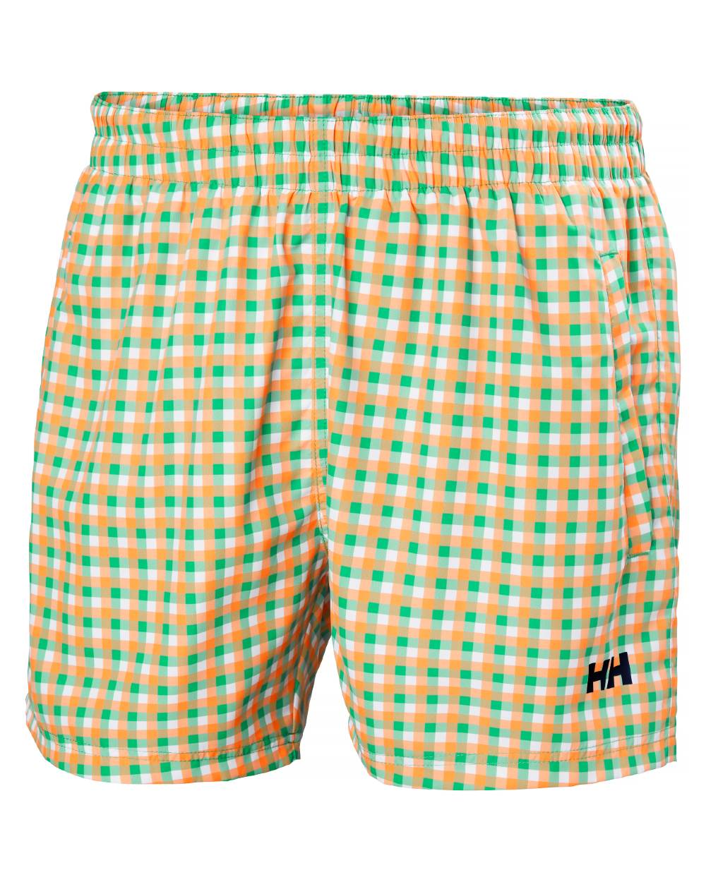 Bright Green/Orange Coloured Helly Hansen Mens Newport Swim Trunks On A White Background 