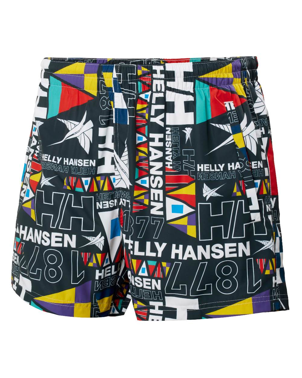 Navy Burgee Aop Coloured Helly Hansen Mens Newport Swim Trunks On A White Background 