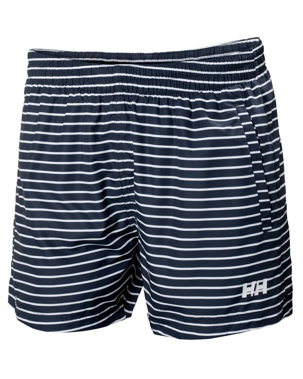 Navy Stripe Coloured Helly Hansen Mens Newport Swim Trunks On A White Background 