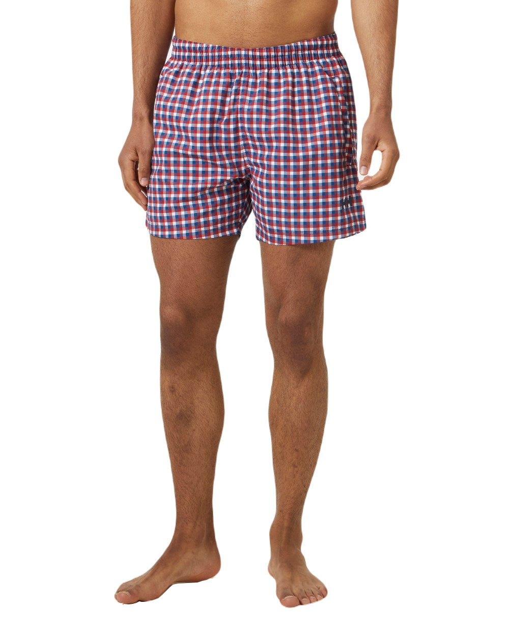 Red/Deep Fjord Coloured Helly Hansen Mens Newport Swim Trunks On A White Background 