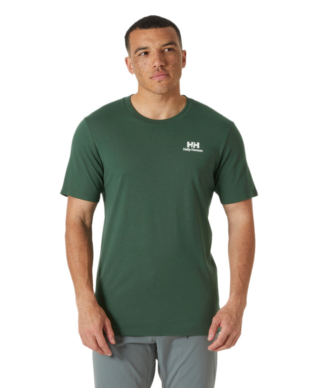 Jungle Green Coloured Helly Hansen Mens Nord Graphic T-Shirt on White Background
