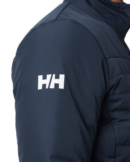 Navy coloured Helly Hansen Mens Ocean Race Insulated Jacket on white background 