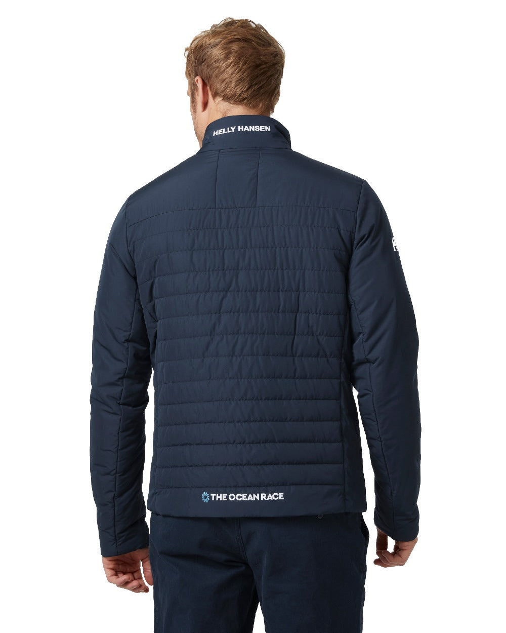 Navy coloured Helly Hansen Mens Ocean Race Insulated Jacket on white background 