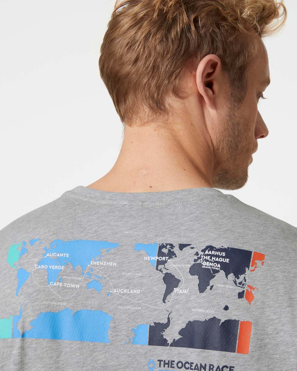 Grey Melange Ii coloured Helly Hansen Mens Ocean Race T-Shirt on grey background 