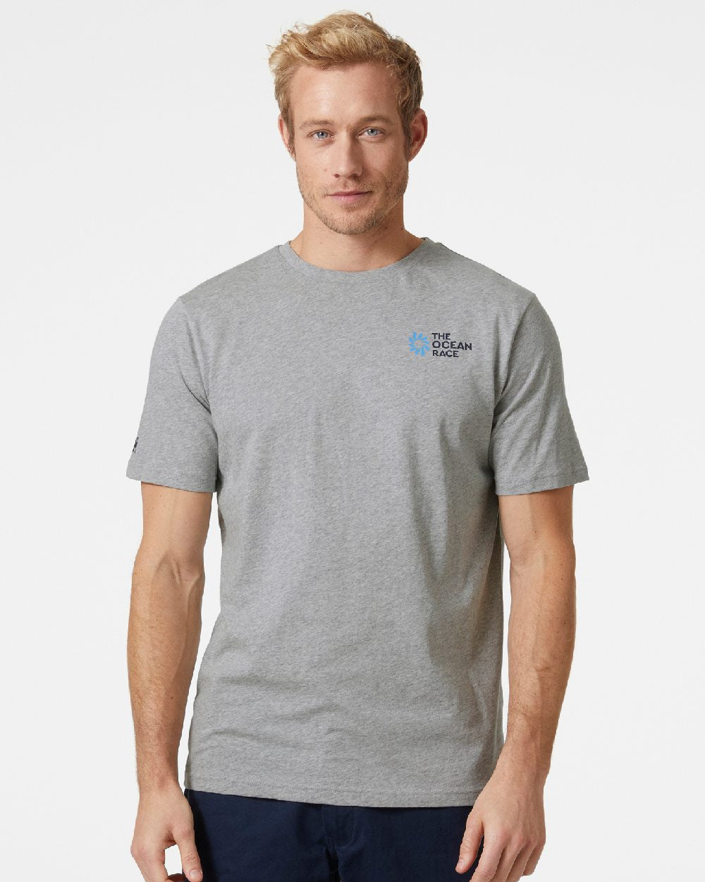Grey Melange Ii coloured Helly Hansen Mens Ocean Race T-Shirt on grey background 