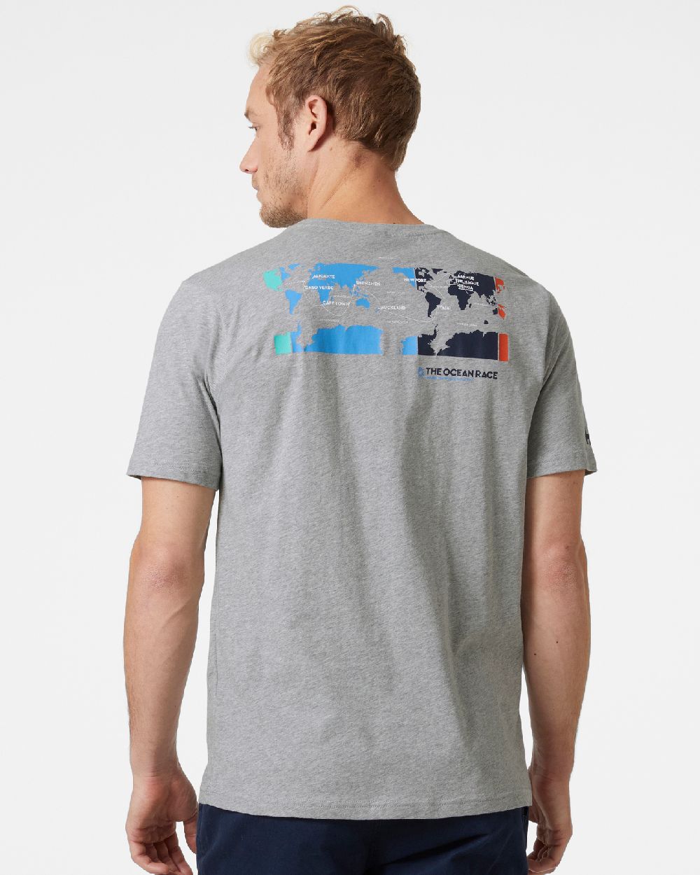 Grey Melange Ii coloured Helly Hansen Mens Ocean Race T-Shirt on grey background 