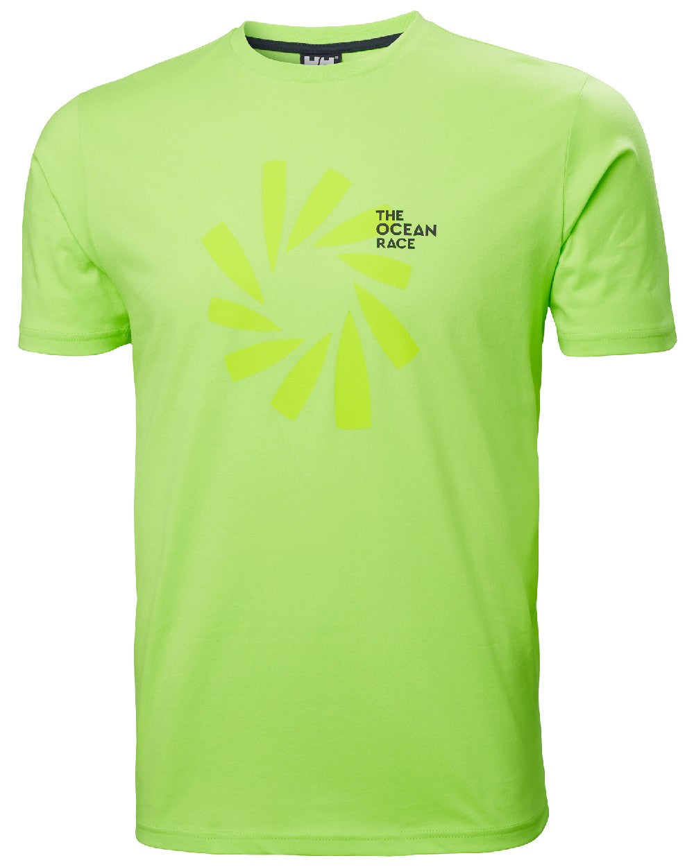 Sharp Green coloured Helly Hansen Mens Ocean Race T-Shirt on white background 