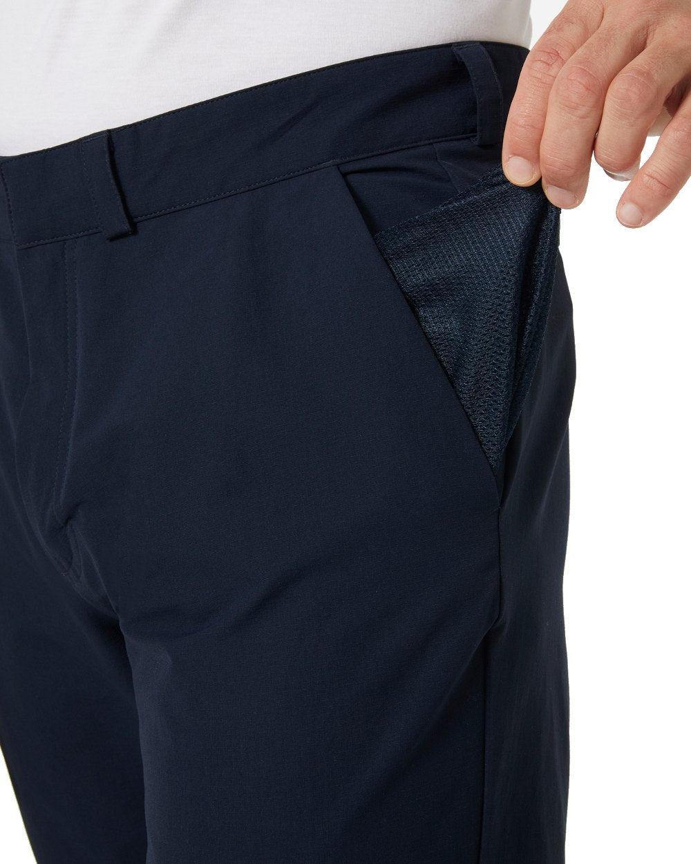 Navy coloured Helly Hansen Mens Quick Dry Pants on white background 