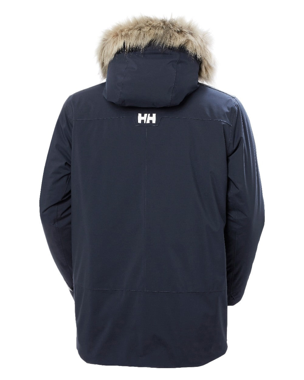 Navy Coloured Helly Hansen Mens Reine Winter Parka on White Background

