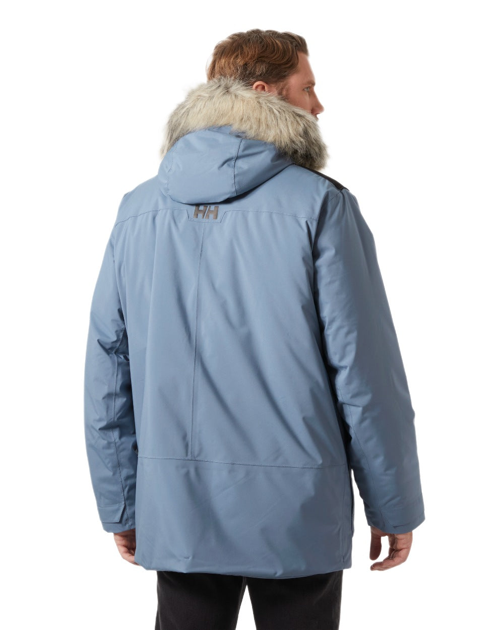 Washed Navy Coloured Helly Hansen Mens Reine Winter Parka on White Background
