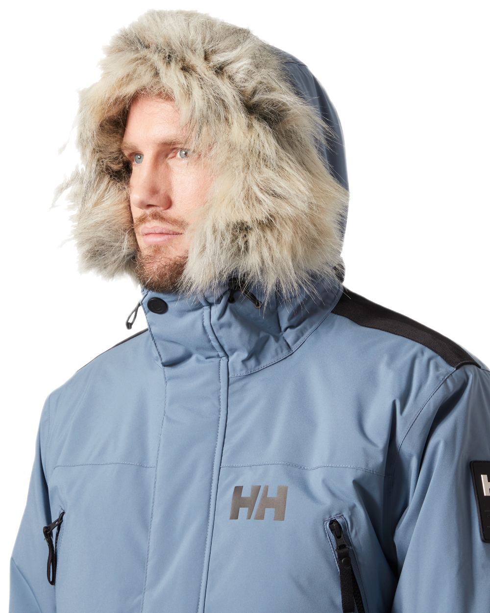 Washed Navy Coloured Helly Hansen Mens Reine Winter Parka on White Background
