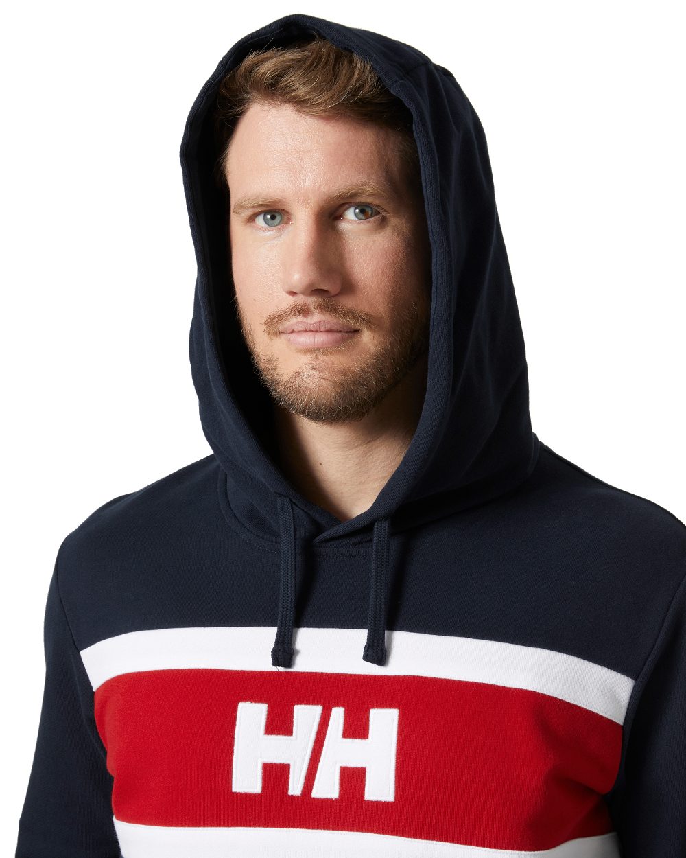 Navy coloured Helly Hansen Mens Salt Cotton Hoodies on white background 