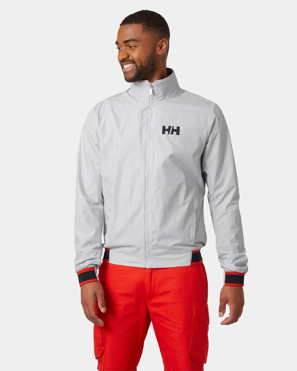 Grey Fog coloured Helly Hansen Mens Salt Windbreaker Sailing Jacket on grey background 