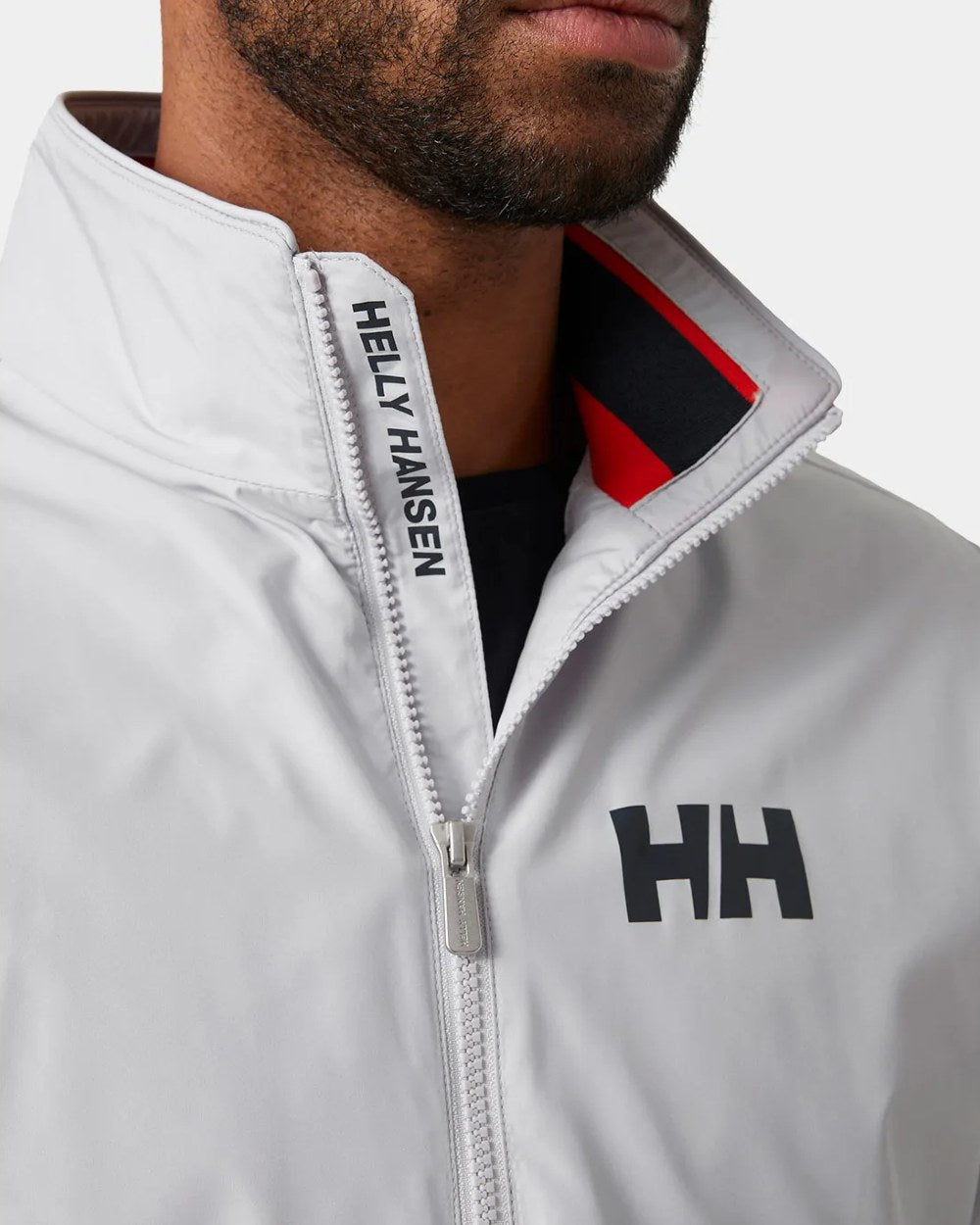 Grey Fog coloured Helly Hansen Mens Salt Windbreaker Sailing Jacket on grey background 