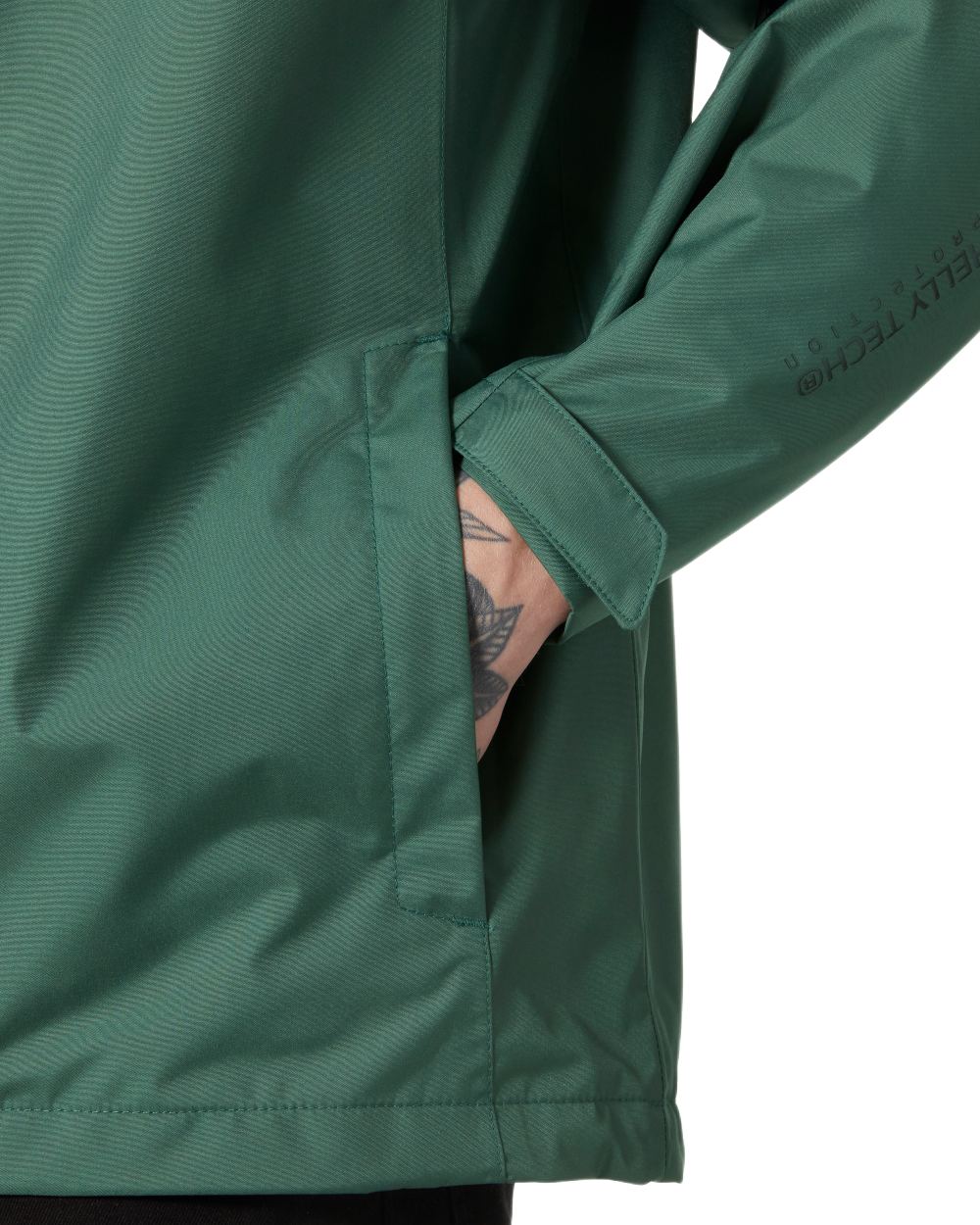 Jungle Green Coloured Helly Hansen Mens Seven J Jacket on White Background
