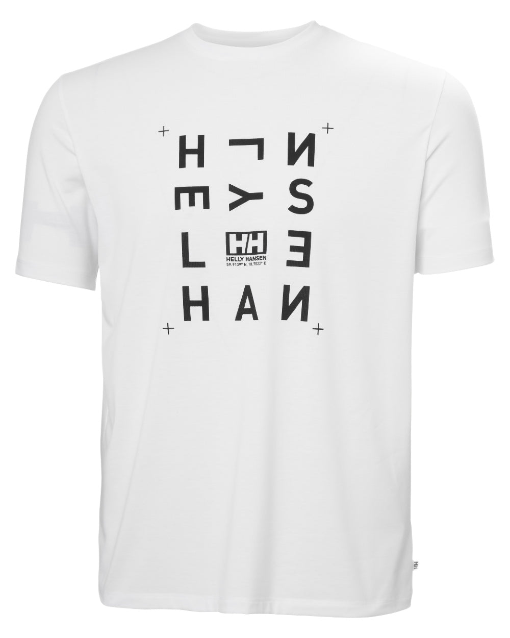 White Coloured Helly Hansen Mens Skog Recycled Graphic T-Shirt on White Background
