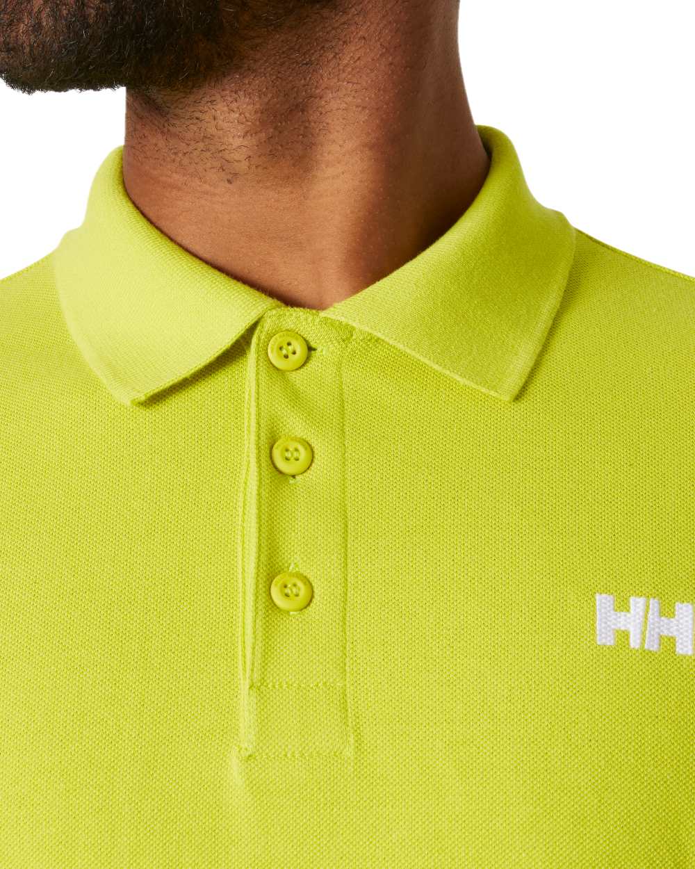 Cyber Lime Coloured Helly Hansen Mens Transat Polo Shirt on White Background

