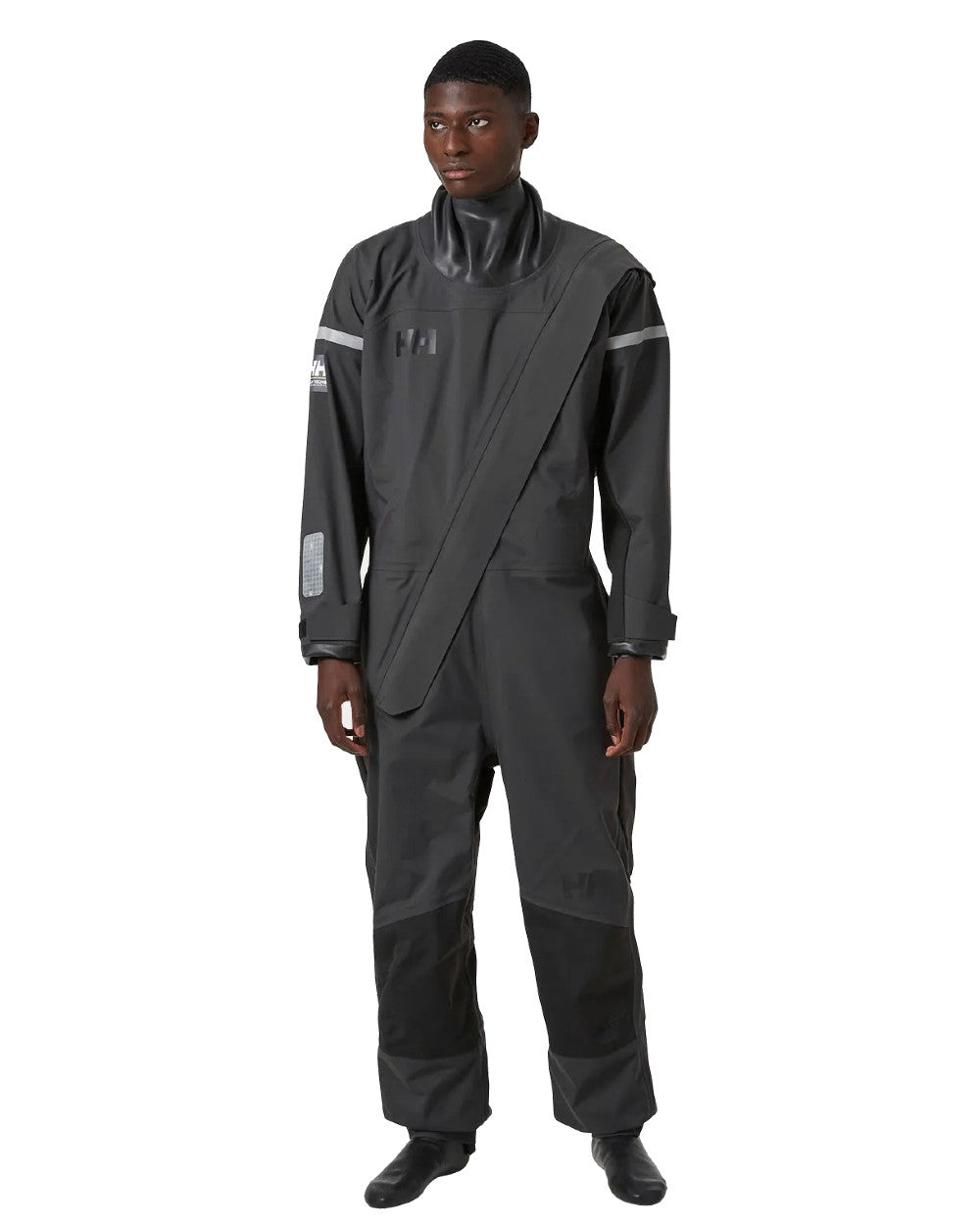 Ebony Coloured Helly Hansen Mens Waterwear Drysuit on white background 