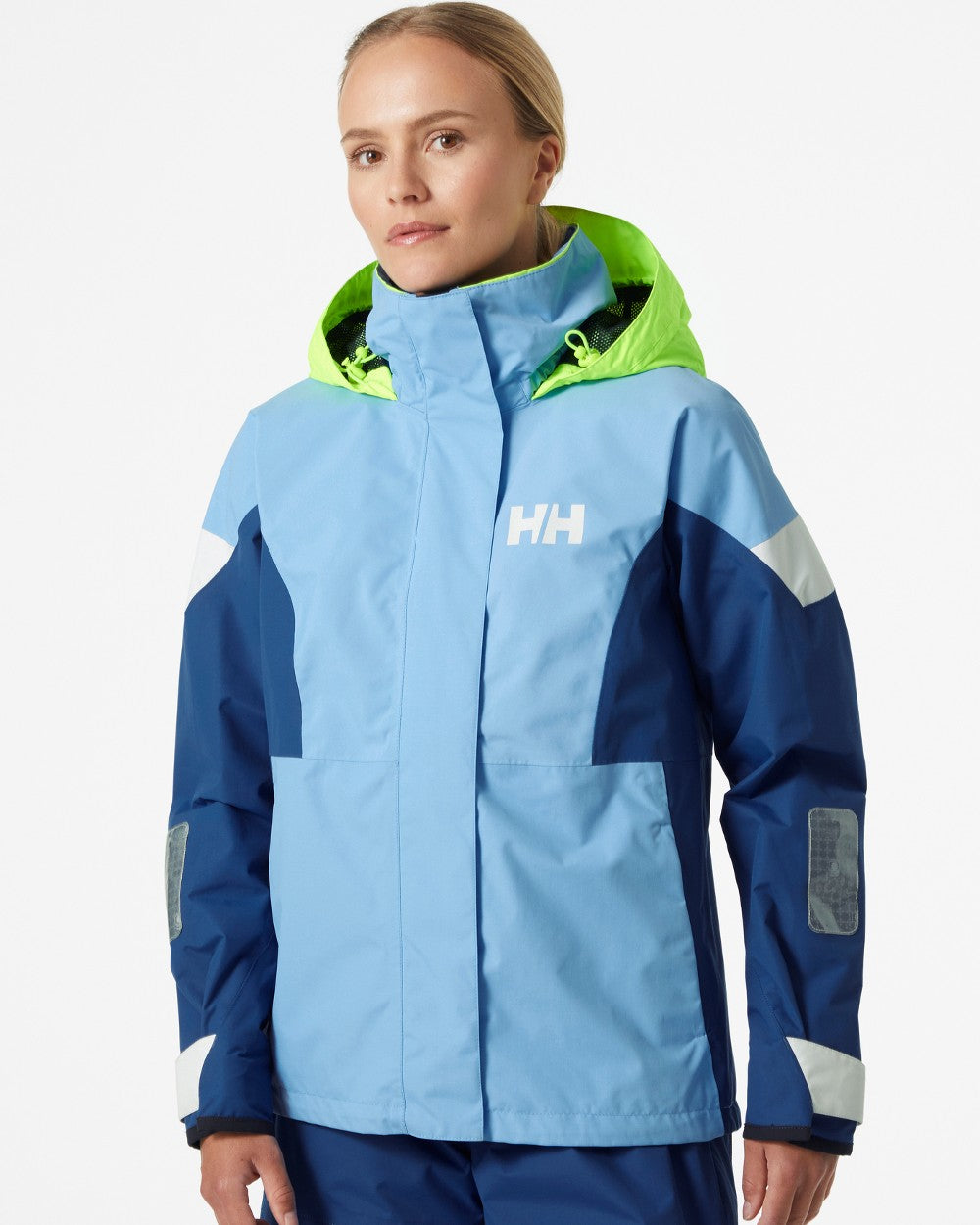 Azurite coloured Helly Hansen Womens Newport Coastal Jacket on grey background 