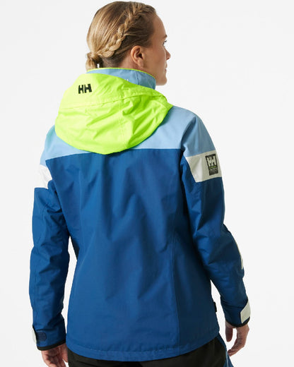 Azurite coloured Helly Hansen Womens Newport Coastal Jacket on grey background 