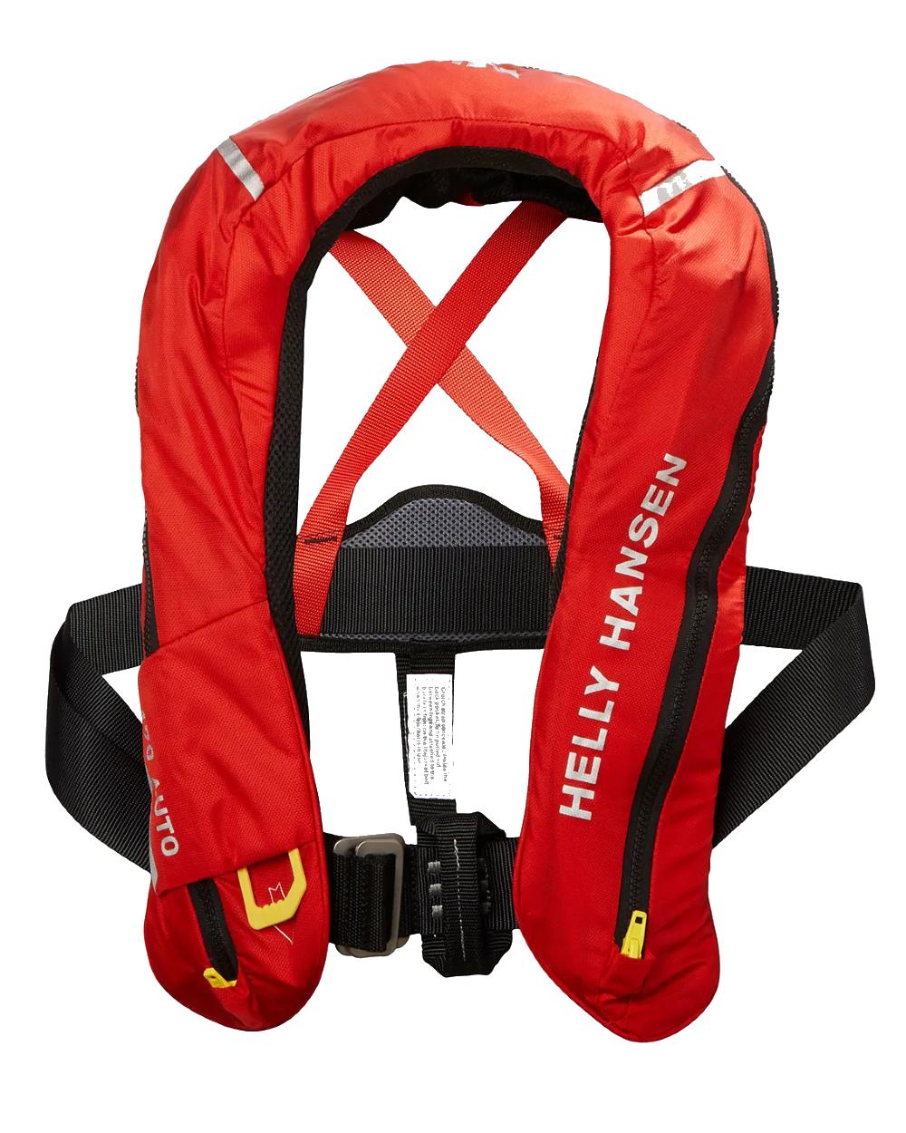 Alert Red coloured Helly Hansen Sailsafe Inflatable Inshore Life Jacket on white background 