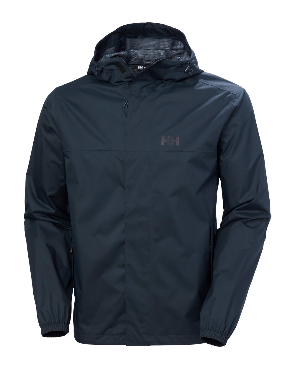 Navy coloured Helly Hansen Rain Jacket on white background 