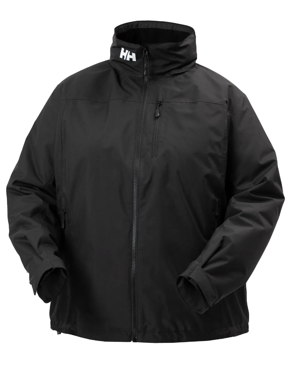 Black Coloured Helly Hansen Womens Hooded Crew Midlayer Plus Jacket 2.0 On A White Background 