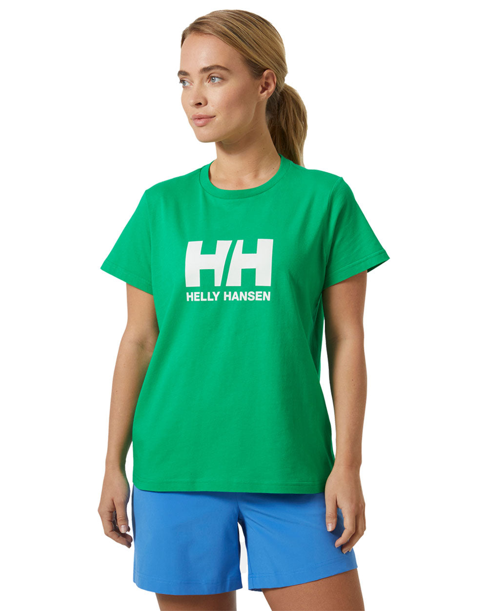 Bright Green coloured Helly Hansen Womens T-Shirt on white background 