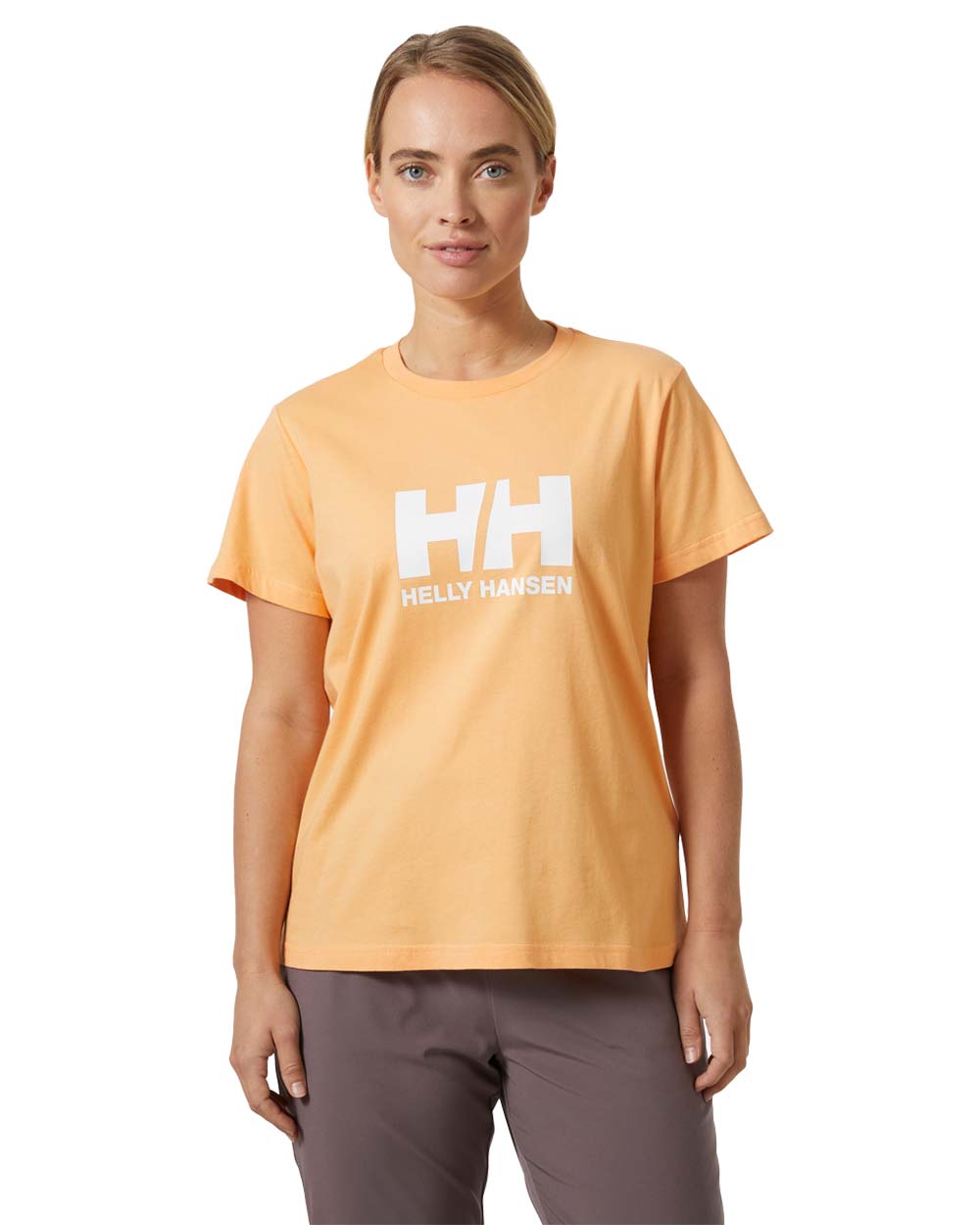 Miami Peach coloured Helly Hansen Womens T-Shirt on white background 