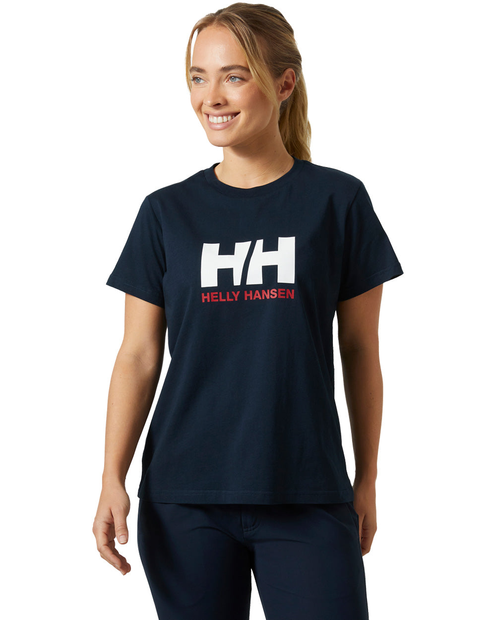 Navy coloured Helly Hansen Womens T-Shirt on white background 