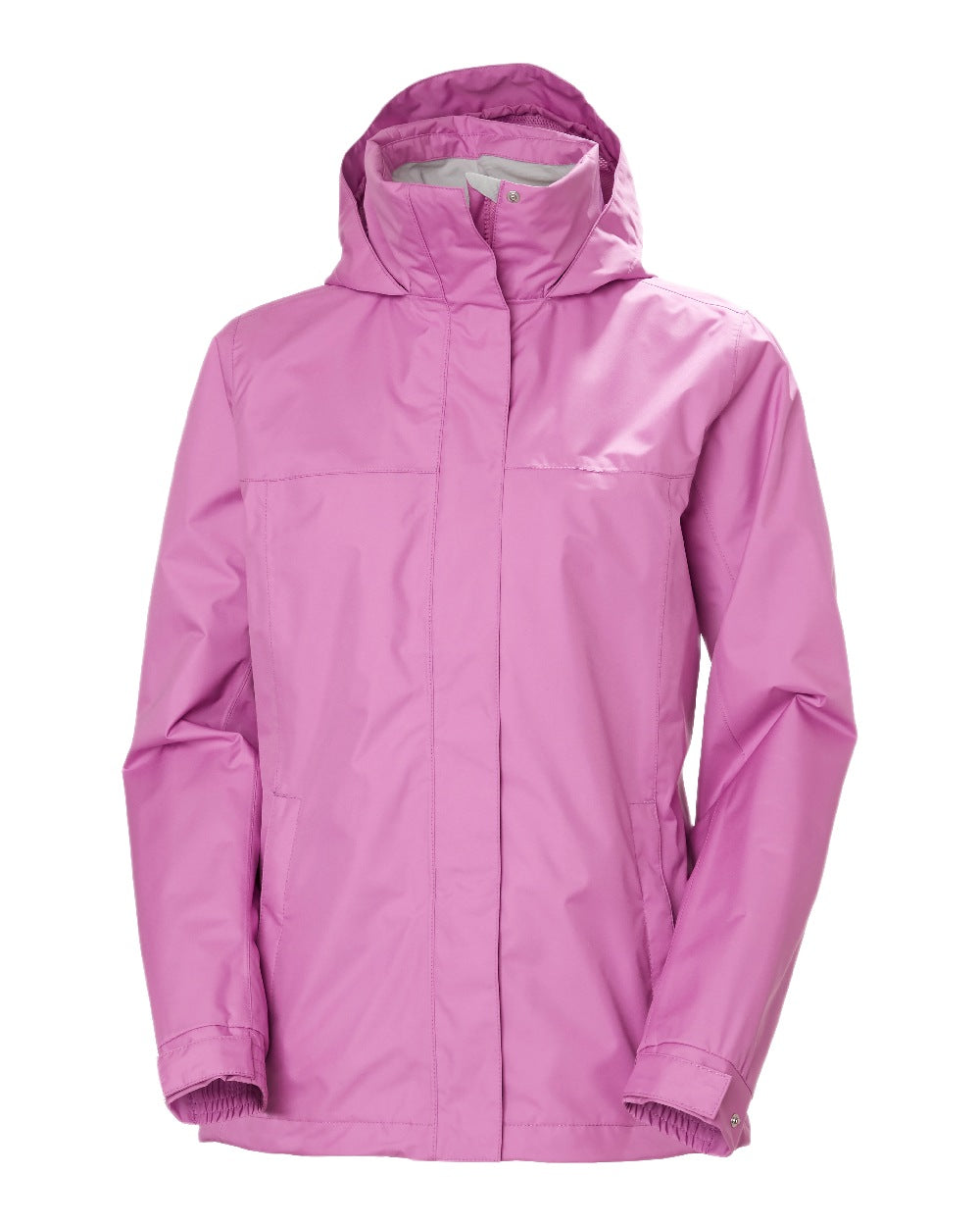 Meta Pink Coloured Helly Hansen Womens Aden Rain Jacket on White Background
