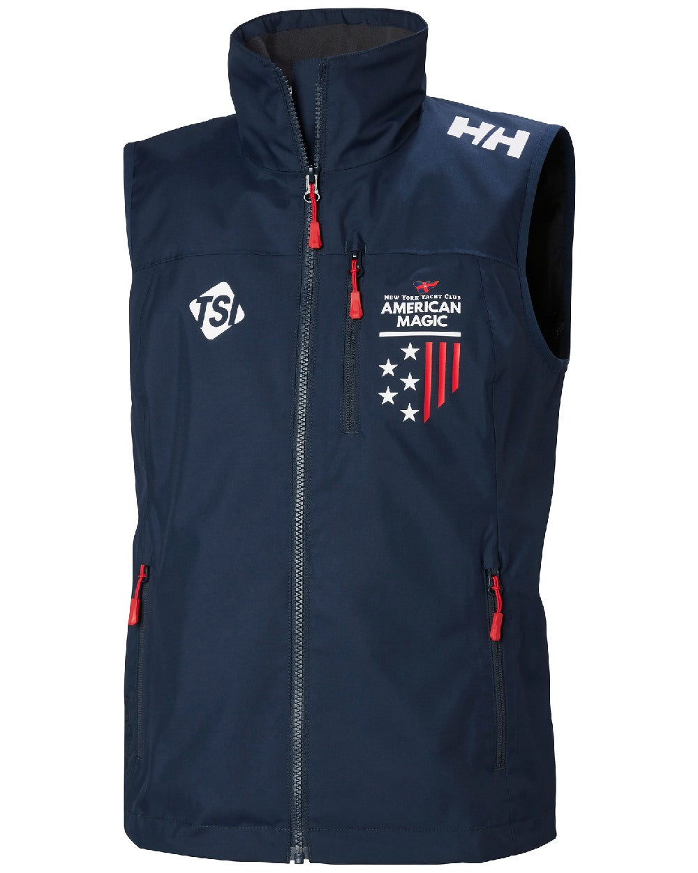 Navy coloured Helly Hansen Womens Am Crew Vest 2.0 on white background 