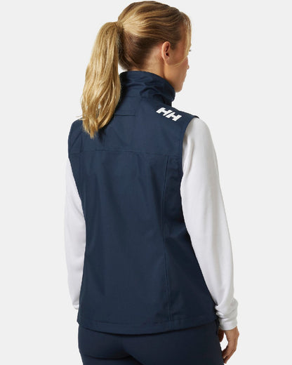 Navy coloured Helly Hansen Womens Am Crew Vest 2.0 on grey background 