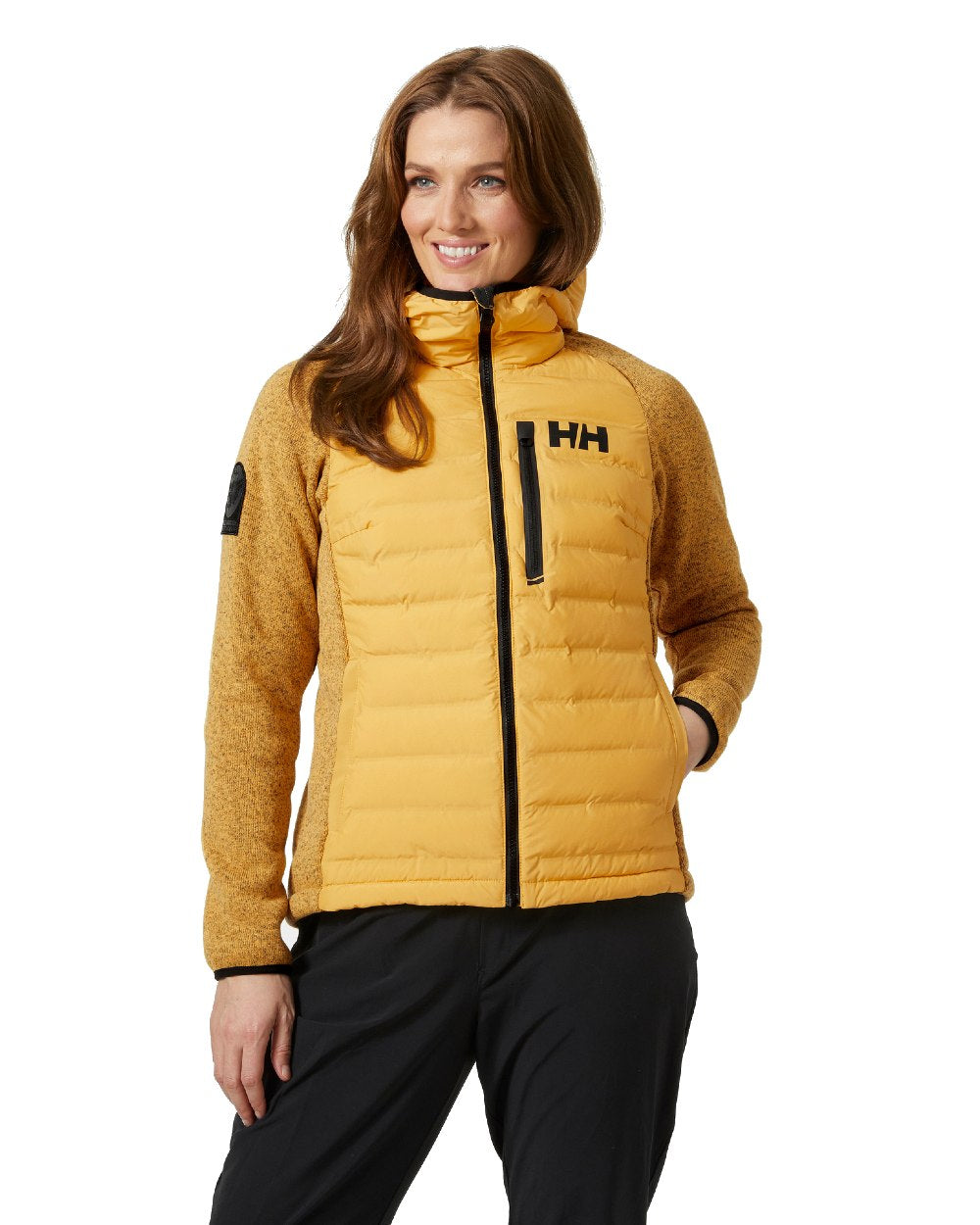 Honeycomb coloured Helly Hansen Womens Arctic Ocean Hybrid Insulator Jacket on white background 