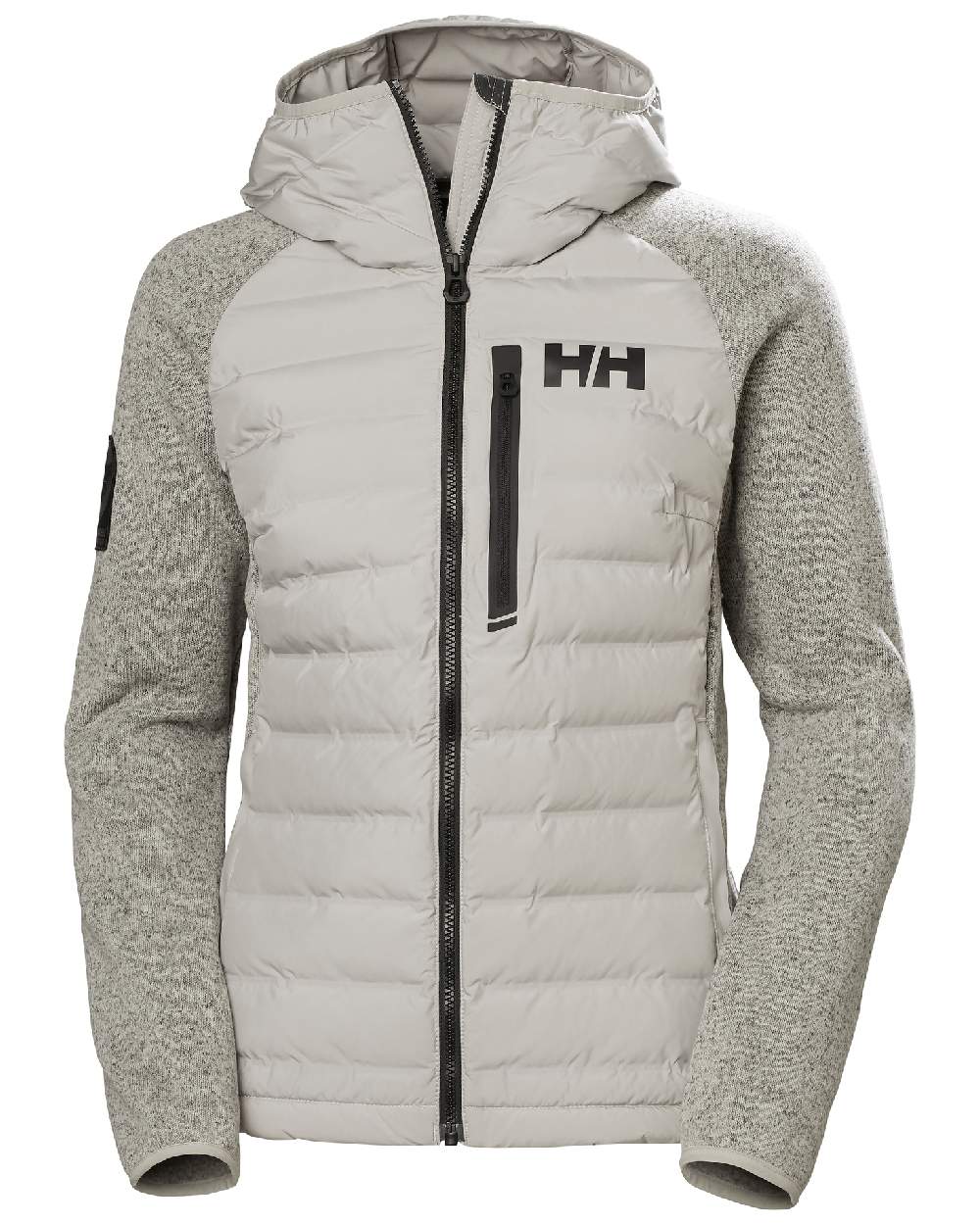 Mellow Grey coloured Helly Hansen Womens Arctic Ocean Hybrid Insulator Jacket on white background 